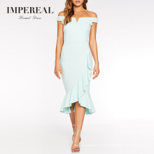 Professional Design Frill Hem Korean Style Wrap Mint Green Dinner Dress